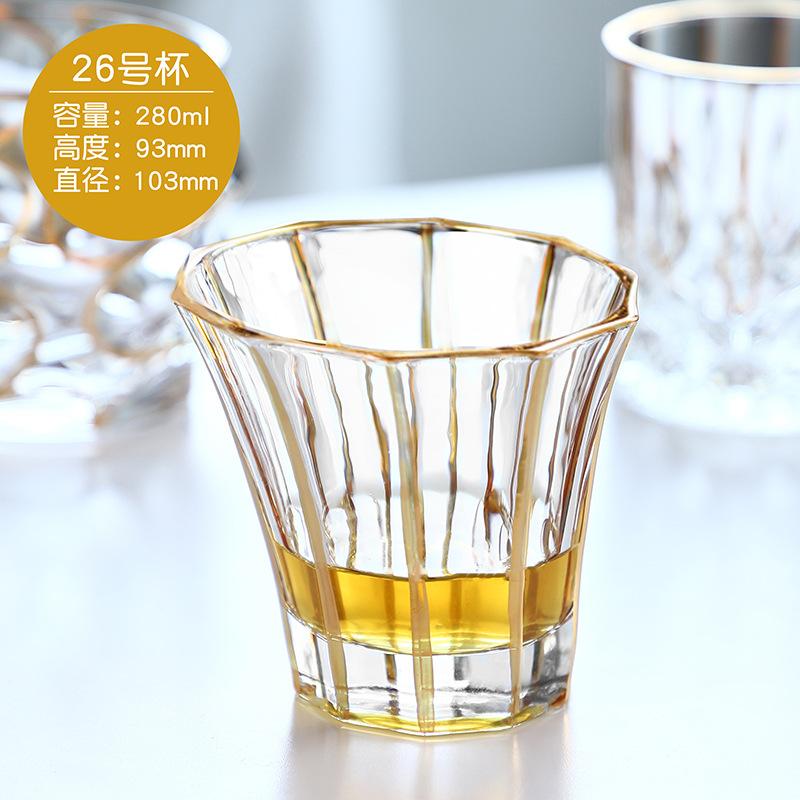 Creative Hand-painted Gold Line Crystal Glass Whiskey Foreign Wine Cup Household Water Cup Engraved Juice Cups