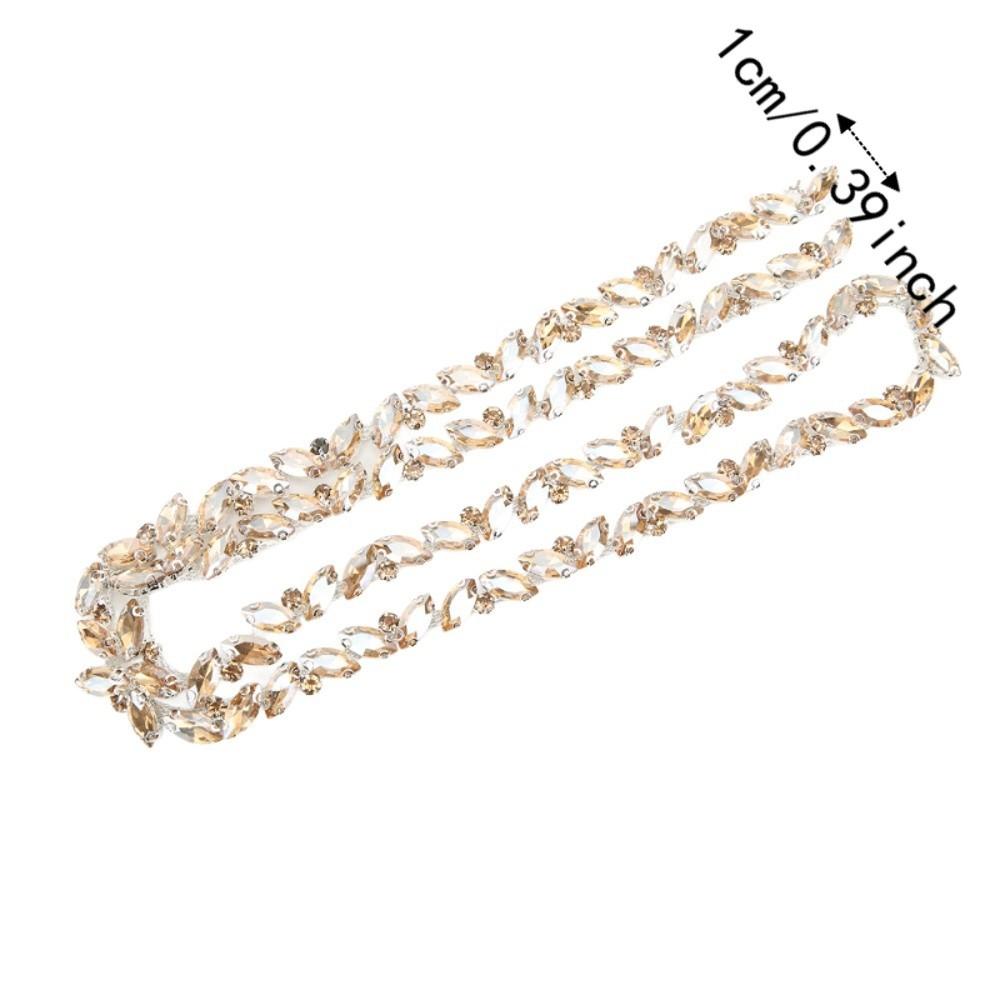 1pcs 10MM Bling Rhinestone Trim Champagne Gold & Green Leaf Shape Crystal Chain Craft DIY