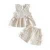 Adorable Infant Girl Floral Romper Set with Matching Headband and Ruffled Shorts 2 Piece Summer Outfit for Toddler