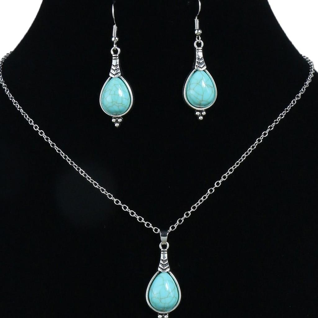 Bohemian Holiday Style Zircon Set Women's Water Droplet Stone Inlaid Classic Simple Earrings Short Necklace