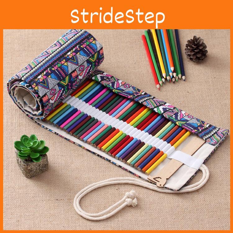 Colored Ethnic Style Geometric Pattern Pencil Canvas Storage Bag For Students