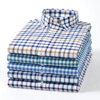 Męska koszula slim z długim rękawem zapinana na guziki w kratę z kieszenią, komfortowa bawełna 100% biznesowa do pracy casualowa koszula gingham topy