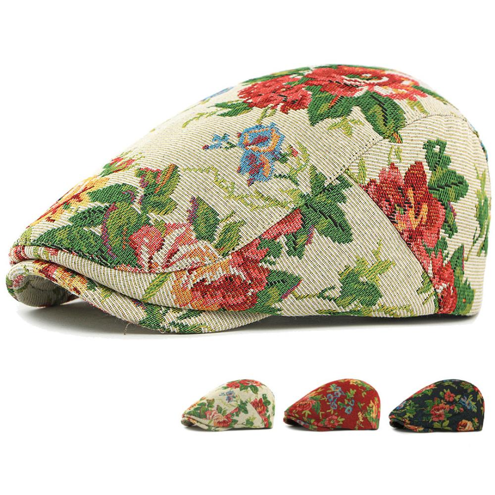 Freedom Outdoors Men's Black Ht5043 Berets For Wo Vintage Floral Artist Painter Beret Hat Fe Ivy Flat Cap Spring Autumn Adjustable Beret Cap 55-59Cm