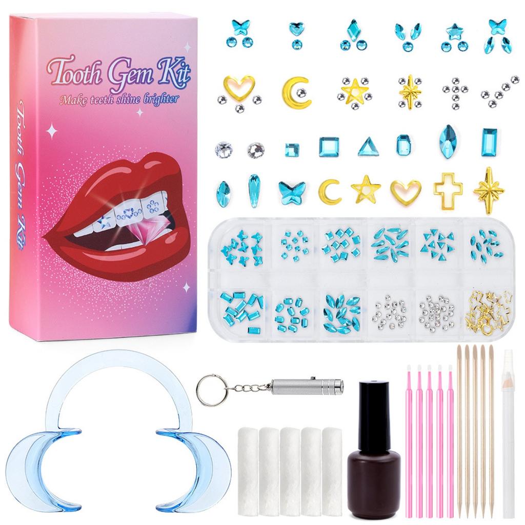 Tooth Gem Kit,Teeth Jewelry Kit with Glue and Light,Tooth Gems Kit for Teeth,Professional DIY Tooth Gem Kit,Fashionable Crystal for Teeth Sweet Smile