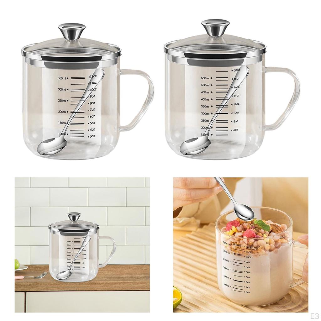 Borosilicate Glass Jug with Lid for Measuring Liquids, Handle Included