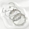 Vintage Boho Exaggerated Luxury Heart Geometric Design Wide Metal Silver Bangle Bracelet Set For Women Daily Wear Jewelry Gifts