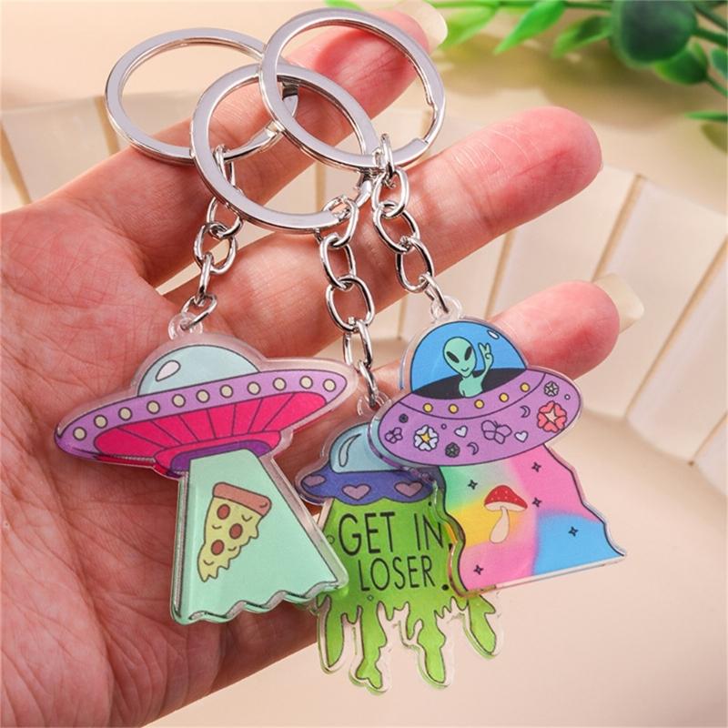 Creative Acrylic UFO Keychain Modern Key Ring Accessory Perfect Gift For Sci Fi Fans And Space Enthusiasts
