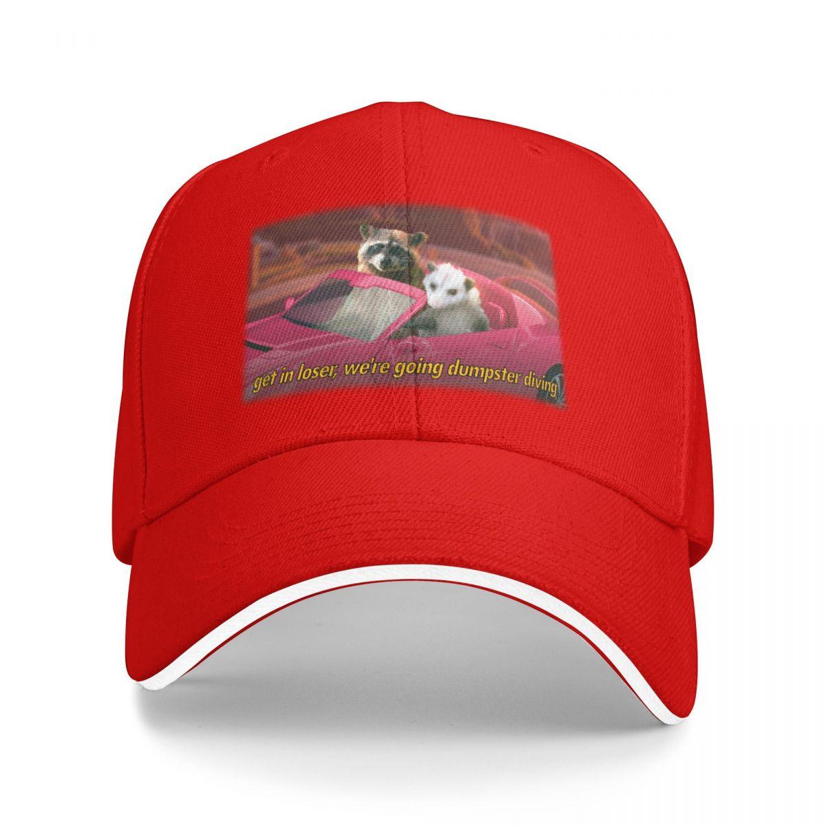 Get in loser were going dumpster diving raccoon possum word art  film quote version Baseball Cap