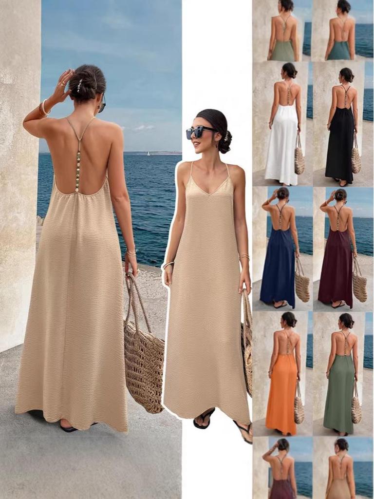 European Fashion V-neck Backless Sleeveless Spaghetti Strap Dress 2026