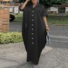 Women O Neck Batwing Sleeve Buttons Smooth Casual Long Oversized Baggy Shirts Dress Robes