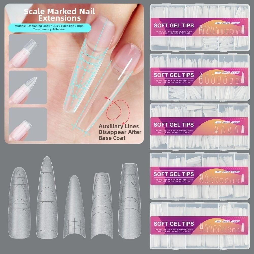 Hot Ultra-Thin Double-Sided Fake Nails with Auxiliary Line Clear Extension Nail Tips No-Trace False Nails DIY