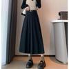 2024 New High Waist Black Woolen Pleated Midi Skirt for Autumn/Winter