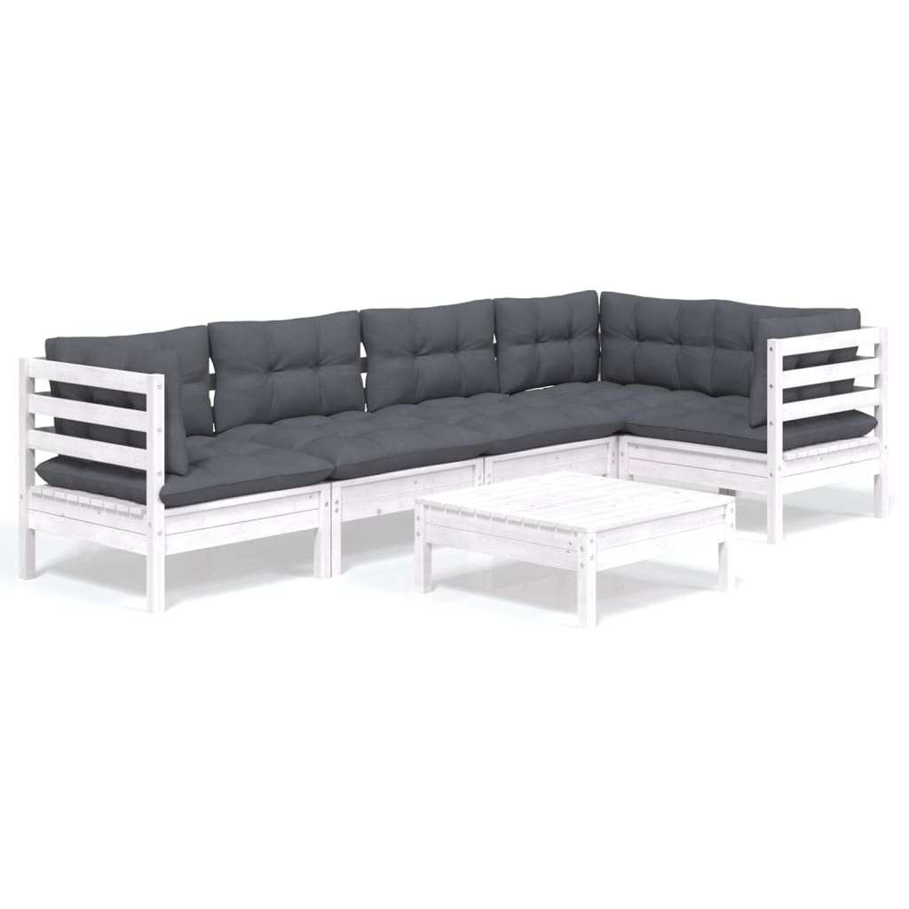 Vidaxl 6-Cz. Garden Lounge Set, With Cushions, White