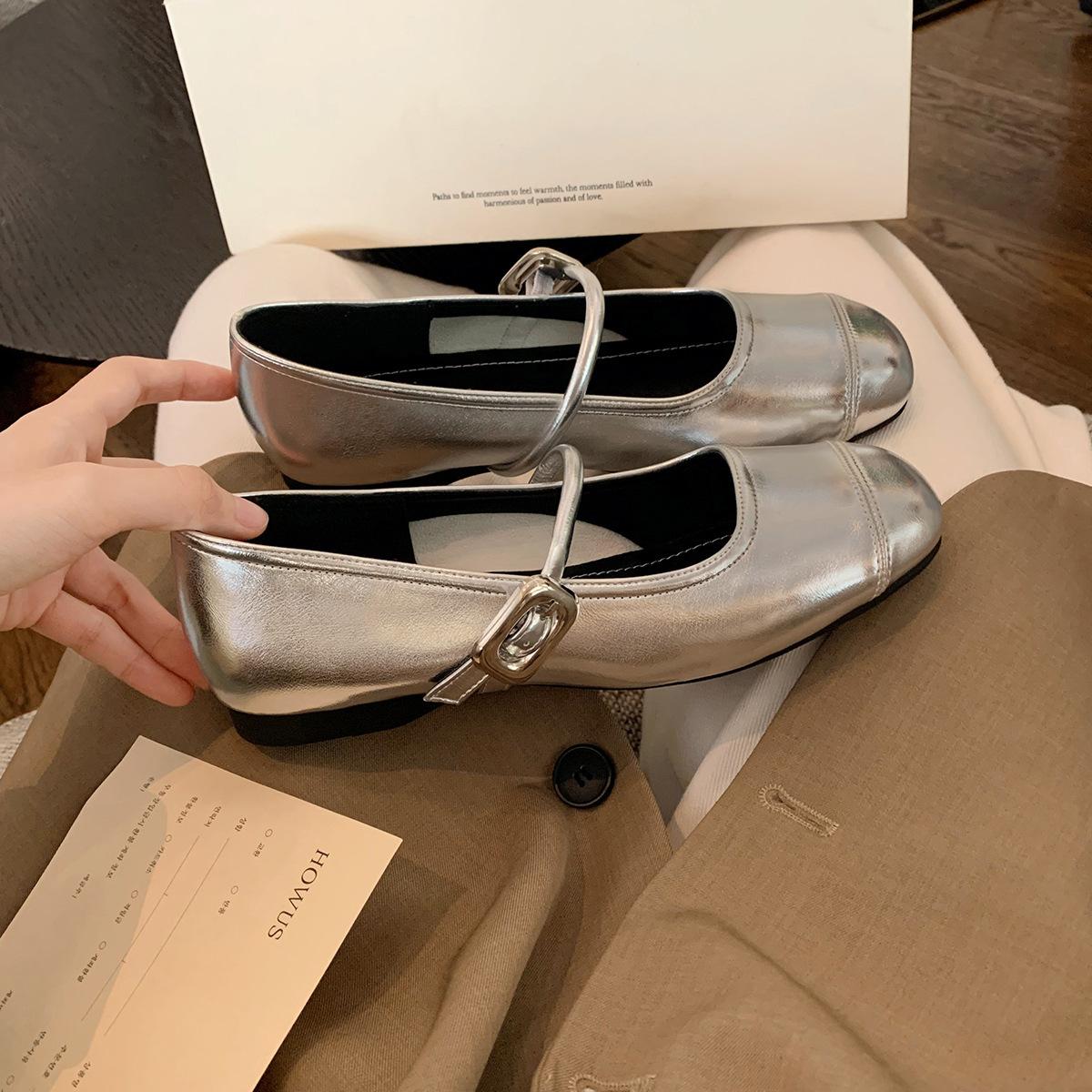 

Lambskin super soft French Mary Jane single shoes women s spring new fairy square buckle flat ballet shoes commuter ladyshoes 40