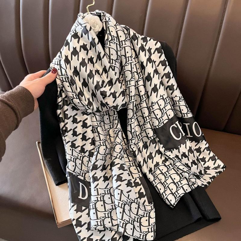 New Spring and Summer Silk Scarf Female Imitation Oversized Shawl Neck Protection Sun Protection Yarn Headscarf Fashion Trend