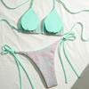 Women's Bikini Split Printed Push Up Bra Tie Side Thong Swimwear Fashion Mesh Patchwork Triangle Lace-up Thong Bathing Suits