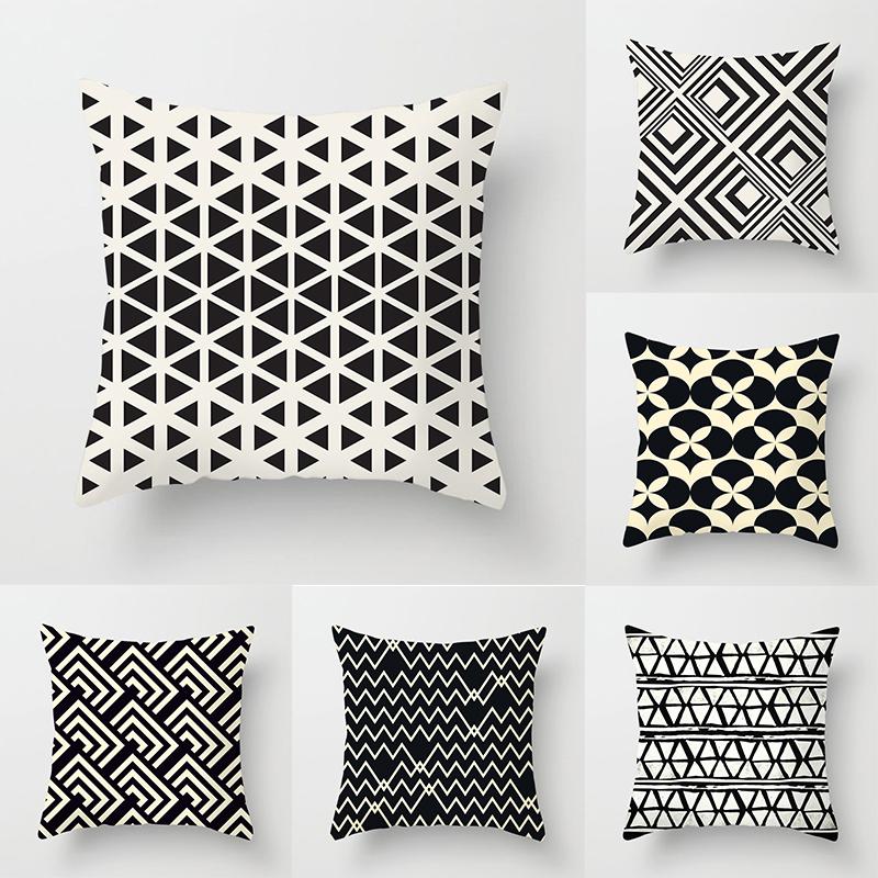 

45x45cm new geometric black and white peach skin pillowcase sofa office seat cushion cover creative decoration home decoration