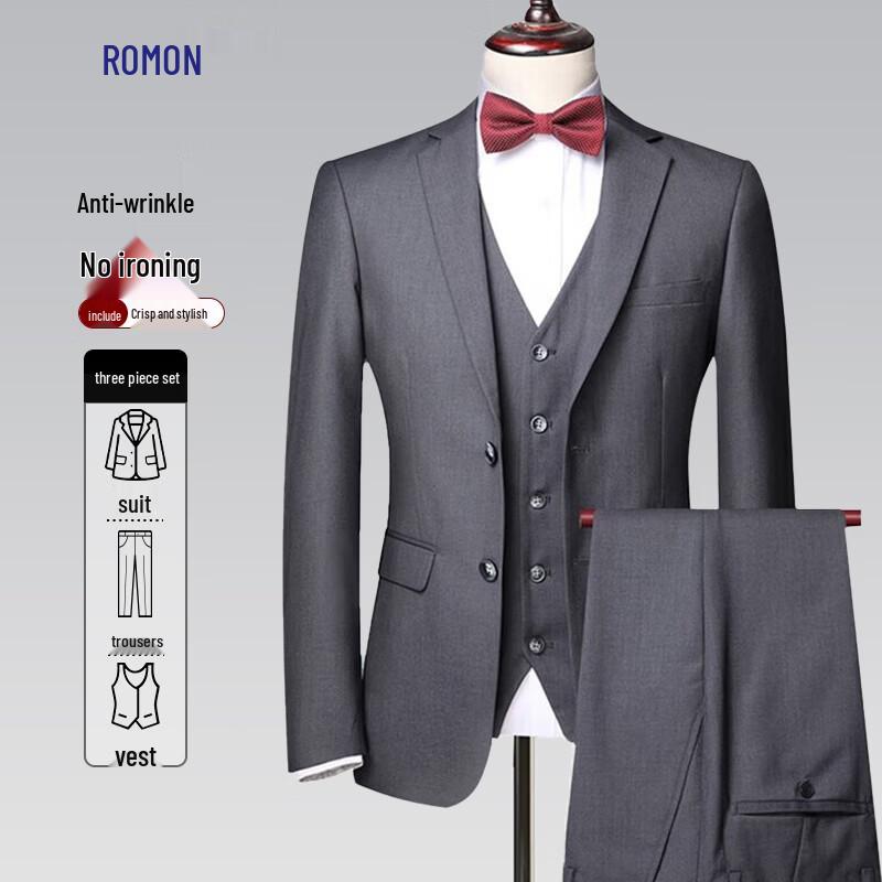Romon Men s Slim Fit 3-Piece Business Wedding Suit Set S