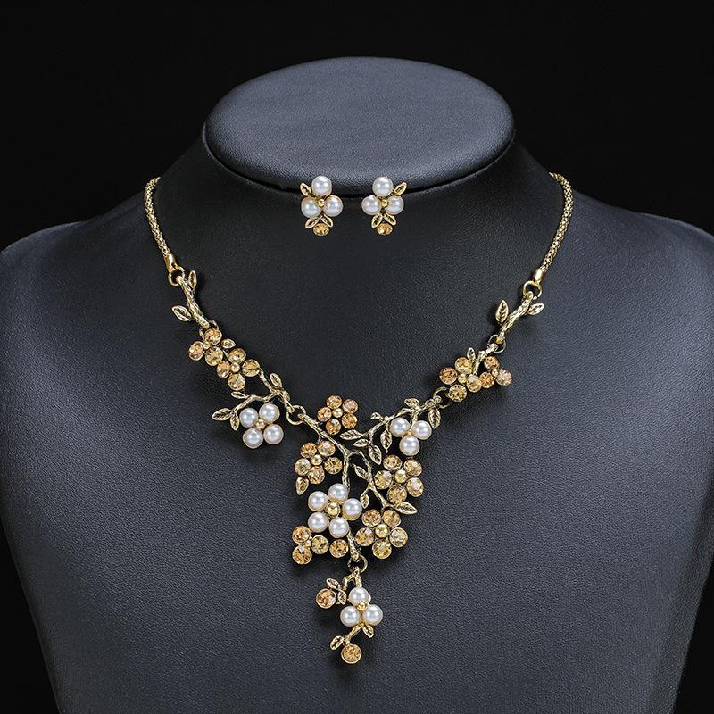 3pcs Bohemian-Inspired Zircon Set Euro-Art Retro Branch Necklace Earrings Accented Adjustable Zircon for Bridal