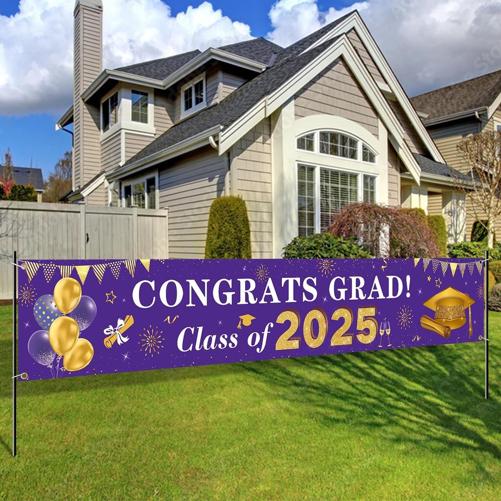 2026 Graduation Decorations Congrats Grad Class of 2026 Banner - Maroon and Gold Graduation Yard Sign Backdrop Hanging Decorations for Indoor Outdoor