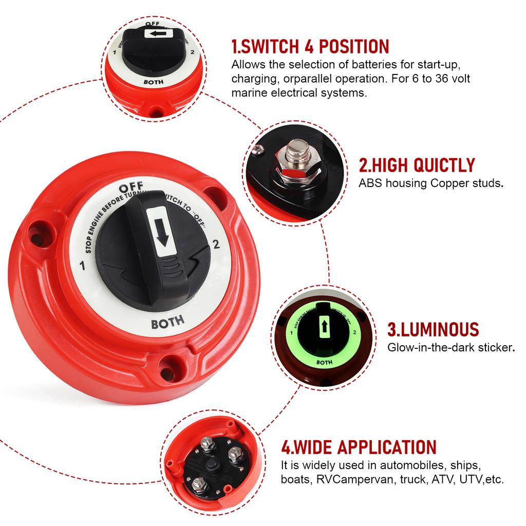 Car Dual Battery Selector Switch 400A 6-32V 4 Position Power Cut Off Battery Isolator For Marine Boat RV Big Truck