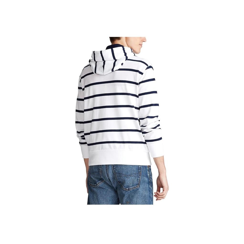 Polo Ralph Lauren Logo Stripe Printed Long Sleeve Hoodie Men hoodies White 710795725-001