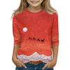 Christmas Day Print Tops For Youth Girls 4-11 Years Round Neck 3/4 Sleeves T-Shirts Trendy Tops Outfit Tees