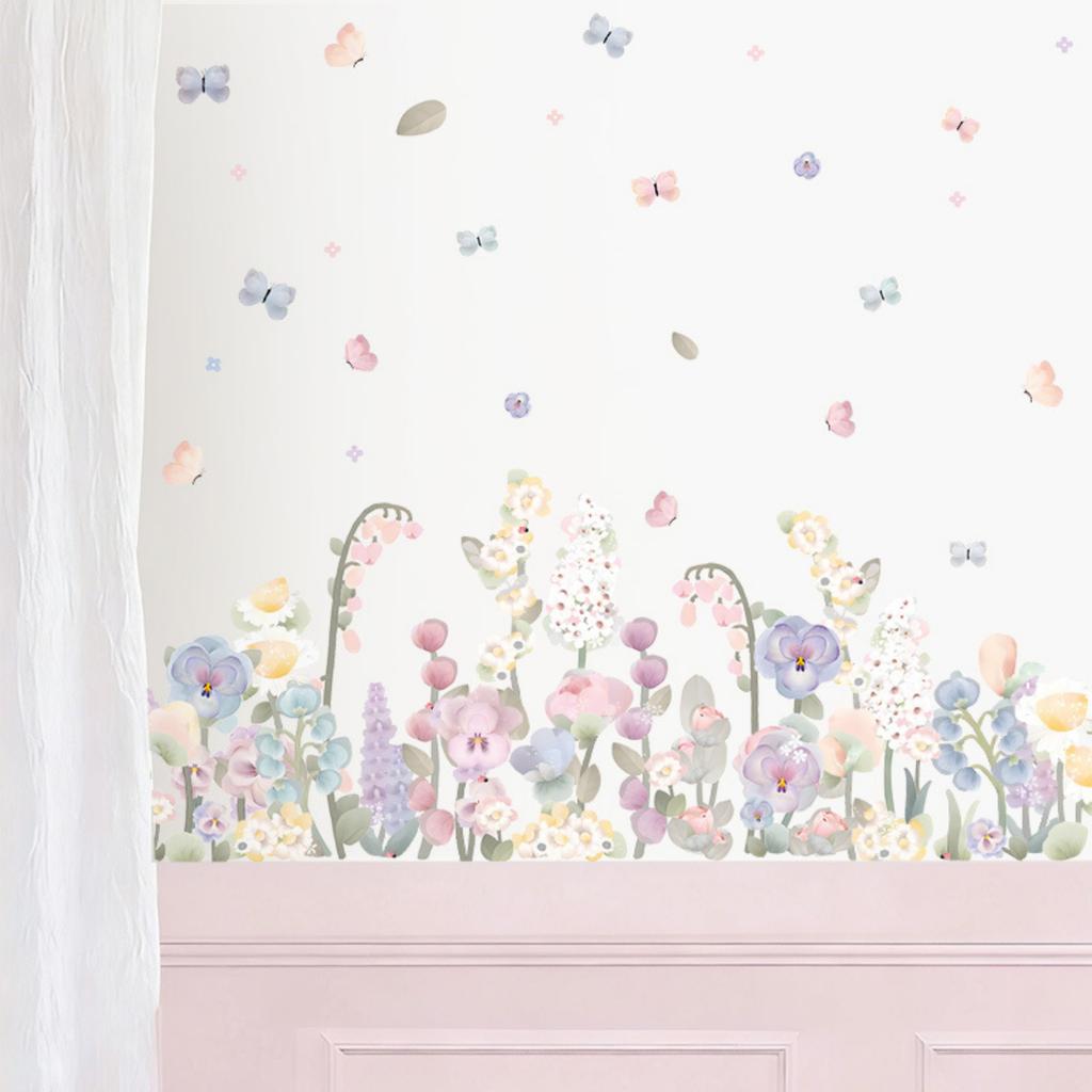 Boho Watercolor Floral Butterfly Wall Decals Peel and Stick Stickers for Kids Bedroom Nursery Playroom Decor