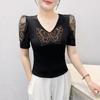 New European Clothes Women's Summer Rhinestone Butterfly T-Shirt Sexy V-Neck Casual Tees Puff Sleeve Tops