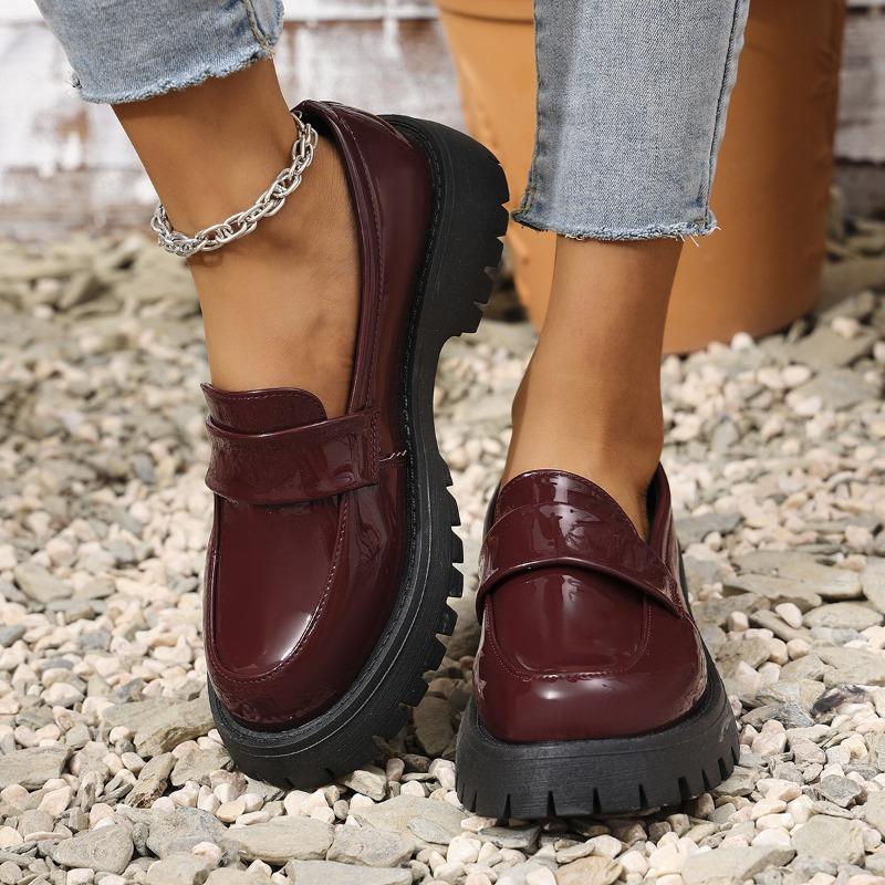 Large size thick sole thick heel small leather shoes spring and autumn new retro one-pedal single shoes