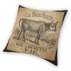 Vaca Publicidad Francesa Funda de Almohada de Arpillera Poliéster Lino Terciopelo Estampado Cremallera Decorativa Funda de Cojín Decorativo Funda de Cojín para Habitación 45x45