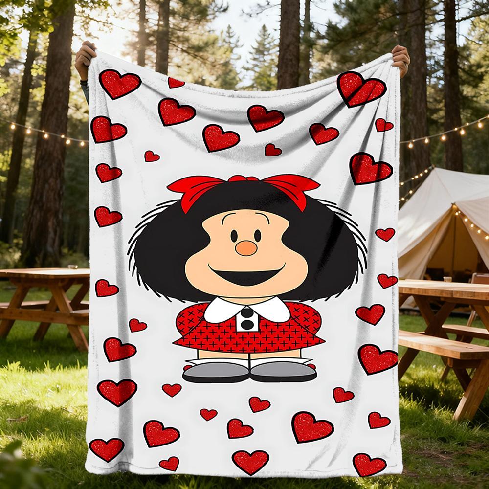 1PC Mafalda Hearts Outdoor Blanket Lightweight Flannel, Soft & Warm, All-Season Use for Sofa, Outdoor, Camping, Living Room, Office30