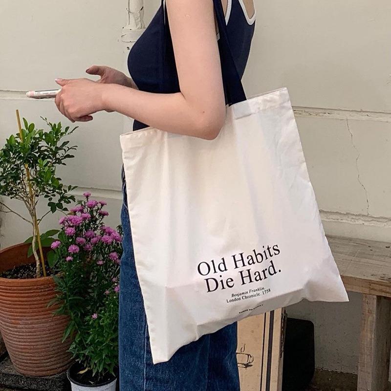 Simple Letters Large Capacity Shoulder Canvas Bag