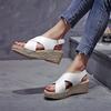 European and American foreign trade large size fashion summer sandals round head lightweight Velcro rubber sole hemp rope sole cross sandals