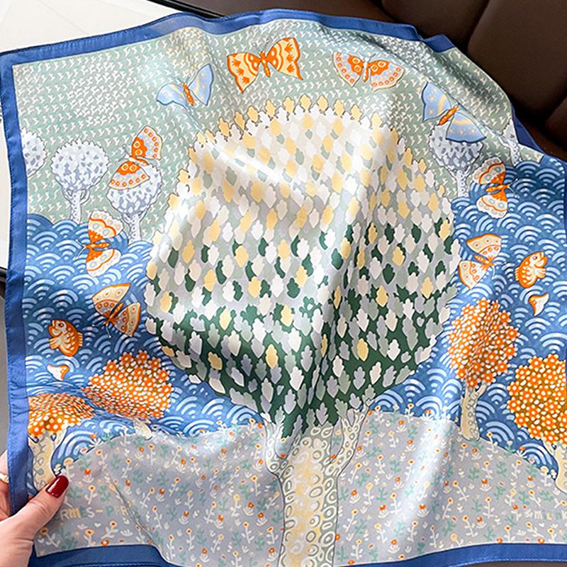 100% Silk Satin Square Scarf Soft Smooth Aesthetic Scenery Print Ideal Gift for Mom Girlfriend Friends