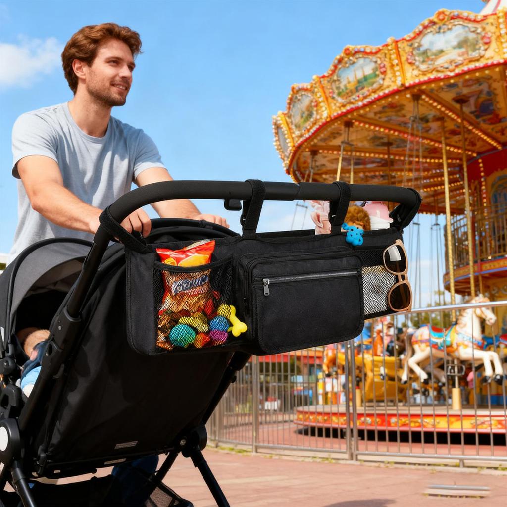 Stroller Organizer Bag Large Waterproof Storage with 3 Compartments Cup Holder for Travel Daily Use Mom Diaper Bag Accessories