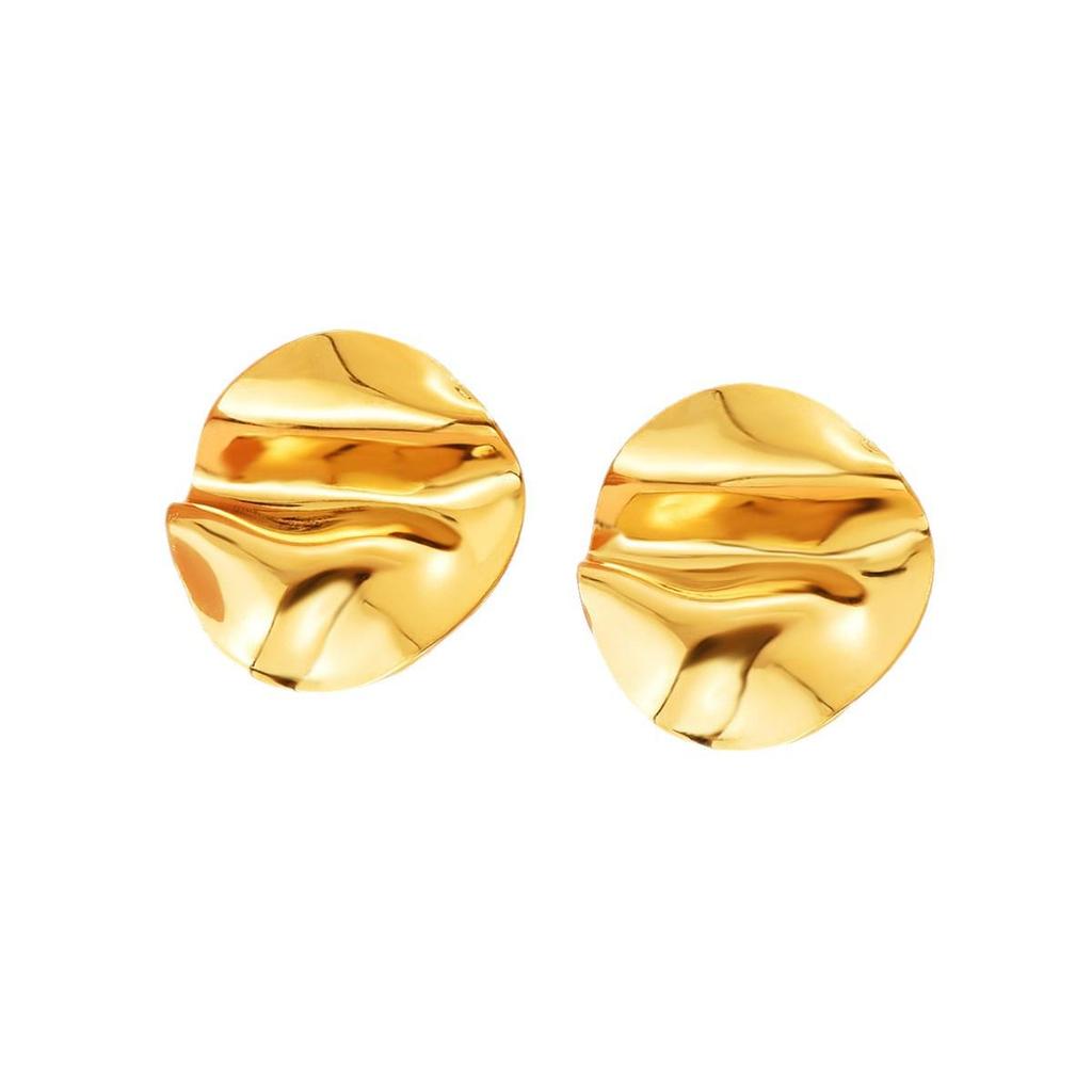 Geometric Baroque-Style Stainless Steel Round Pleated Earrings for Women - Personalized, Exaggerated Studs