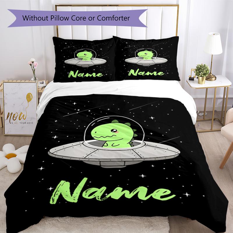 3pcs Custom Name Dinosaur Bedding Set Duvet Cover Closure Includes 1 Duvet Cover & 2 Pillowcases, Soft and Comfortable for All Seasons.