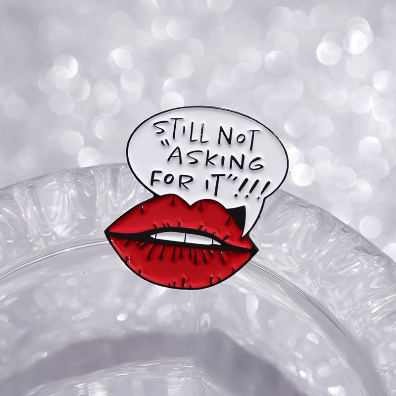 Alloy Brooch Playful Featuring Striking Red Lip Design And Quirky Expressions English