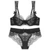 Women Sexy Underwear Set Ultra-thin No Sponge Breathable Lace Bra Large Breasts Show Small Anti-sagging Large Size Bra Set