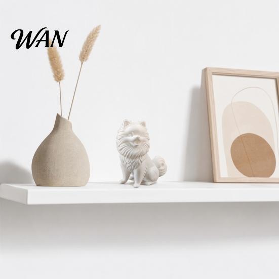 Exquisite Hair Texture Decor 3D Printed Cute Pomeranian Dog Figurine, White Twisting Head Puppy Statue, Small Detailed Model Desktop Ornament for Home
