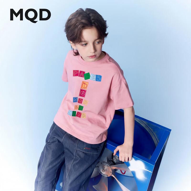 MQD Boys Pure Cotton Cartoon Letter Short Sleeve T-Shirt 170 розовый