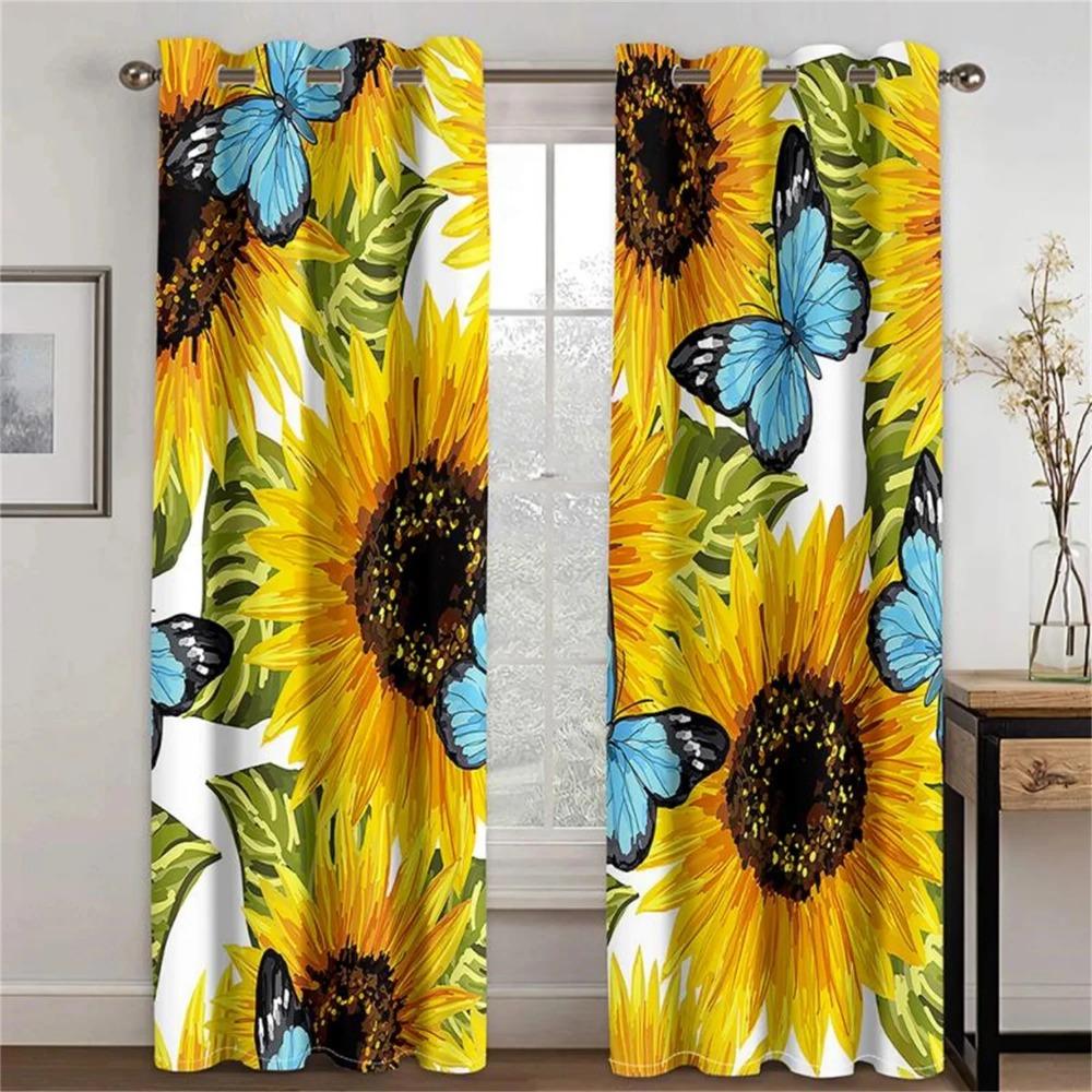 Vintage Pastoral Style Yellow Sunflower Curtains 2 Panels For Living Room Bedroom Kitchen Balcony Decorative Curtains