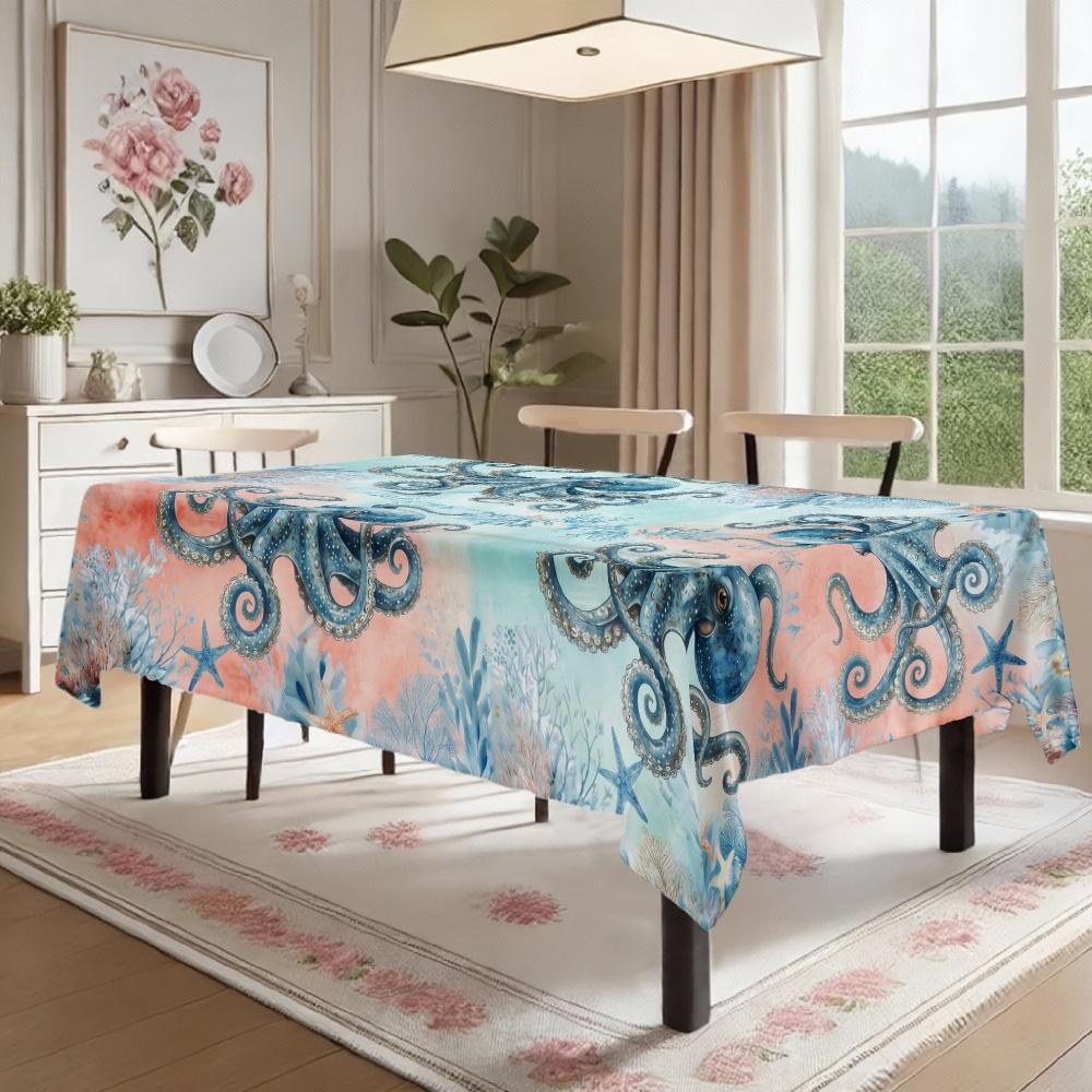 Ocean Octopus Rectangle Table Cloth for Table Decor Kitchen Dining Waterproof Reusable Tablecloth for Tables Indoor Outdoor