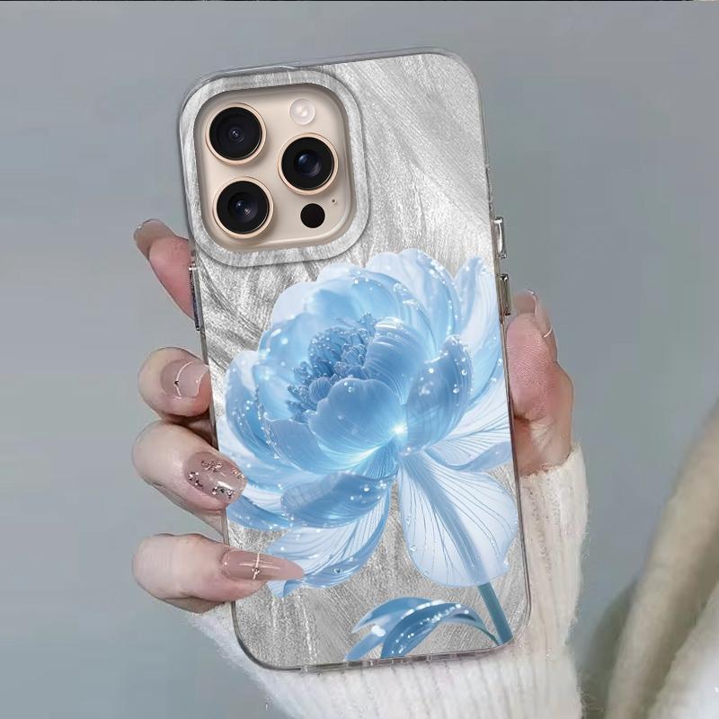 Luxury Blue Flower Girls Women Phone Case For Apple iphone 16pro 15 16 14 13 Pro Max 16e 12 11 7 8 Plus XR SE Bumper Funda Cover