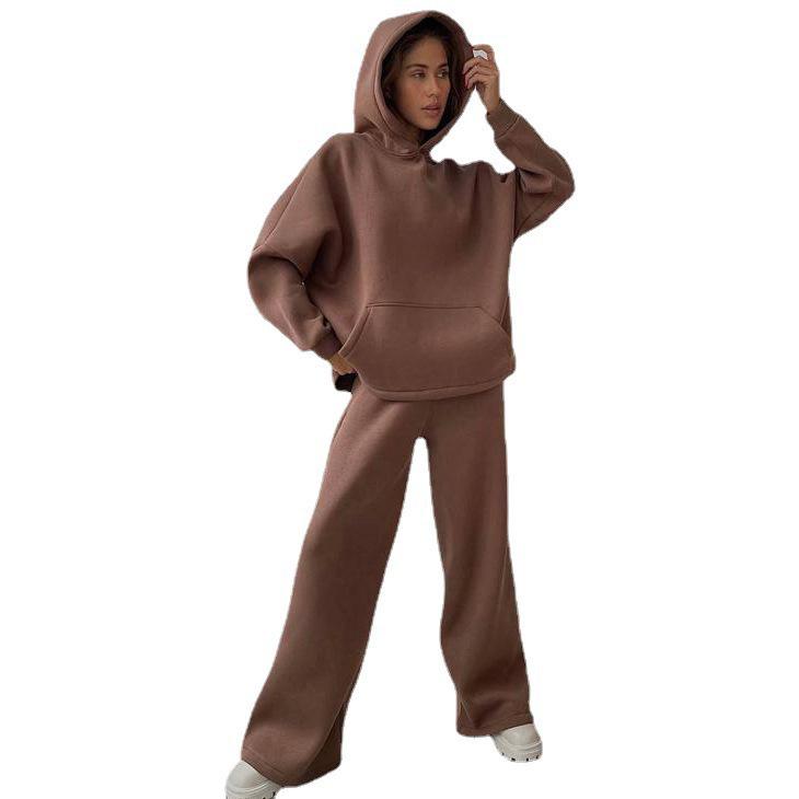 

Осенне-весенний модный повседневный комплект из двух предметов: Свободный топ с длинным рукавом и брюки широкого кроя M кофейный