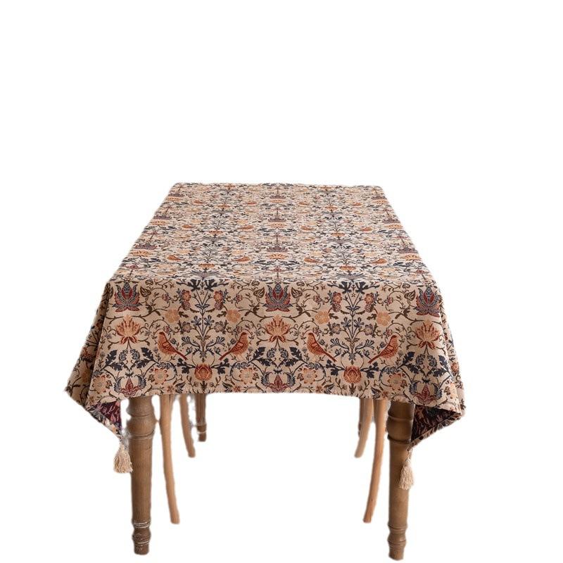 American Retro Polyester Cotton Color Woven Jacquard Magpie Flower Plant Fringed Tablecloth Rectangular Coffee Table Tablecloth Dining Table Cloth