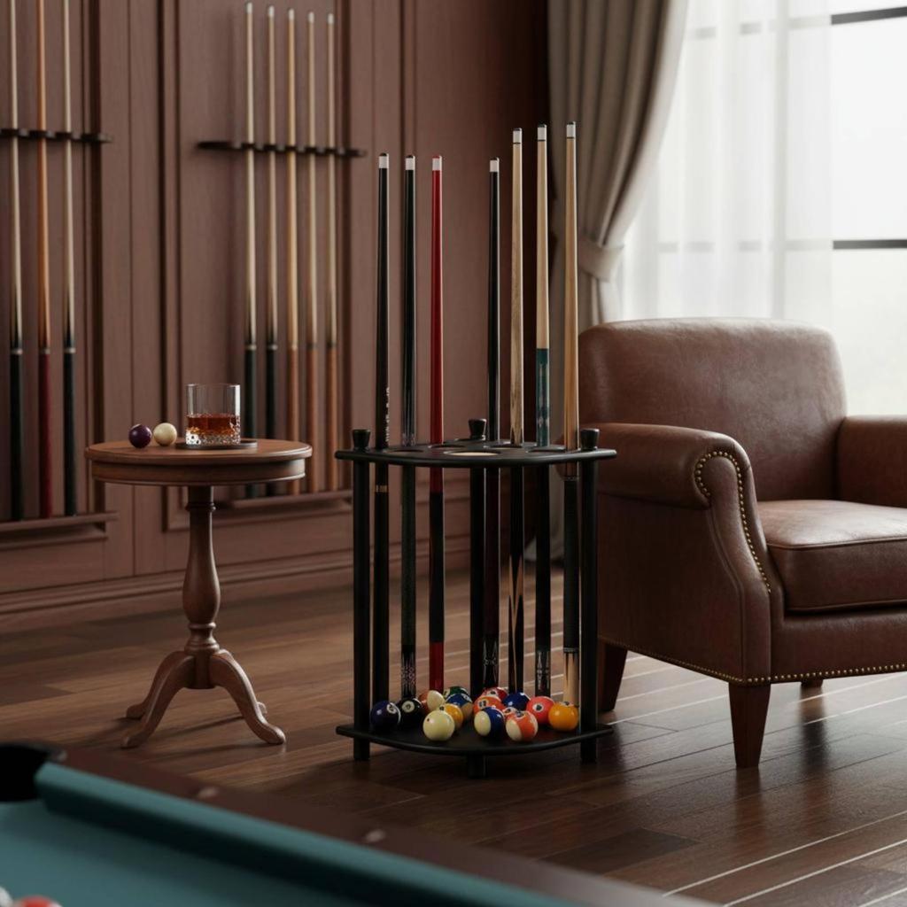 Floor-standing Cue Rack Solid Wood Structure Billiard Stick Holder Storage