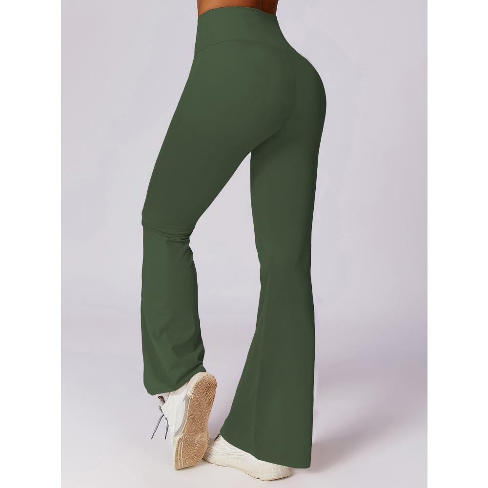 New Cross-Waist Sensual Sheer Yoga Pants Slimming High-Waisted Butt-Lifting Workout Fitness Solid-Colour Flared Trousers