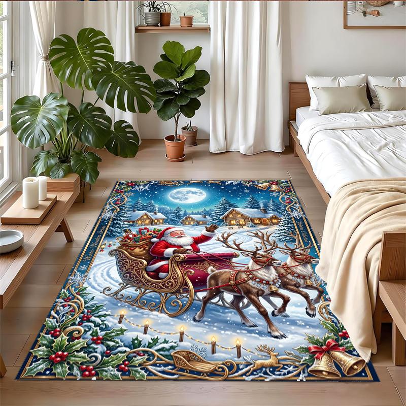 Christmas Printed Square Area Rug Soft Non Slip Floor Carpet For Bedroom Holiday Gift